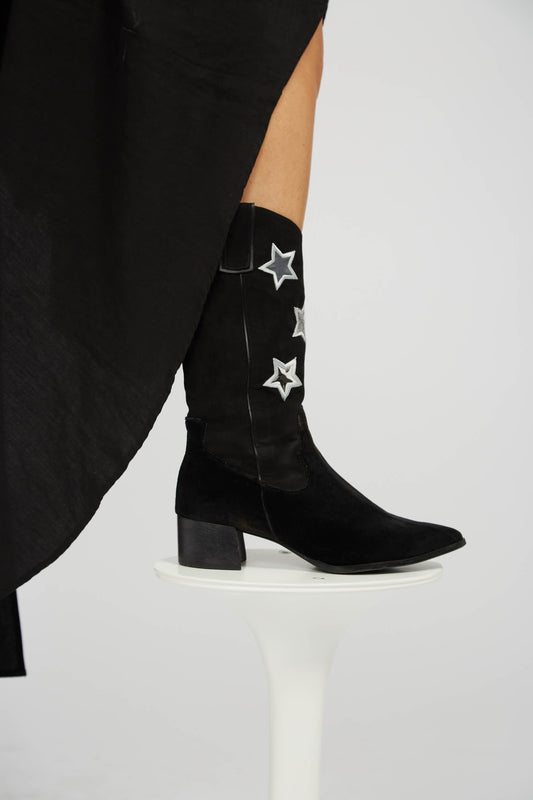 The 750 - ROCK STARS Cowboy Boots Vegan - Black